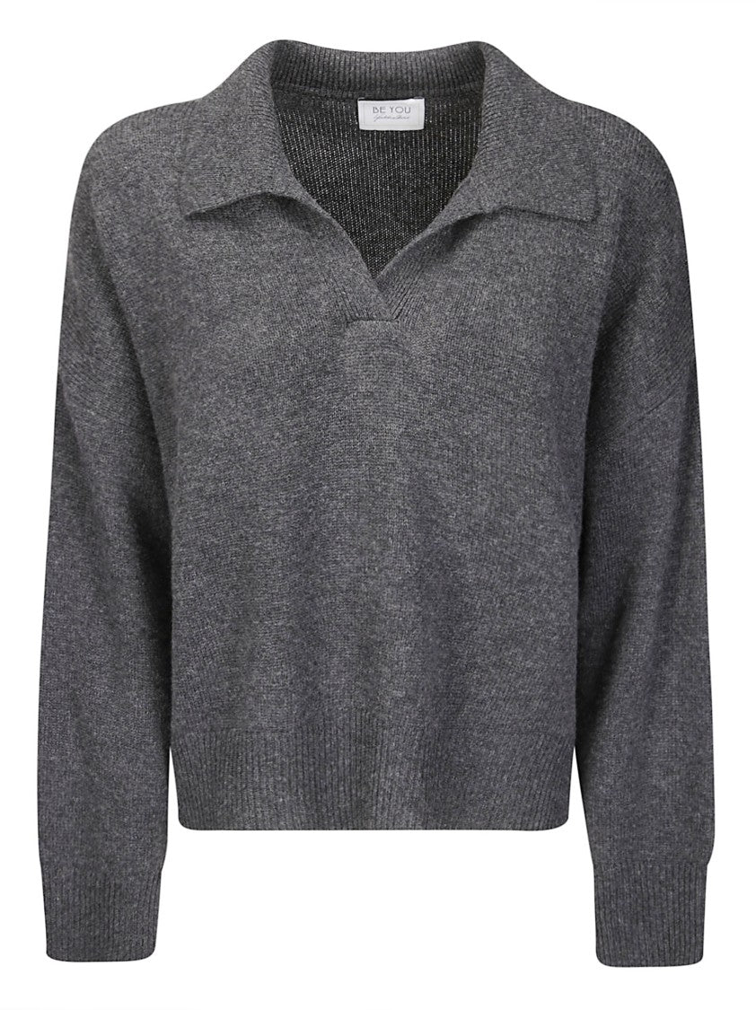 Be You Cashmere Polo Sweater With V-Neckline And Comfortable Fit