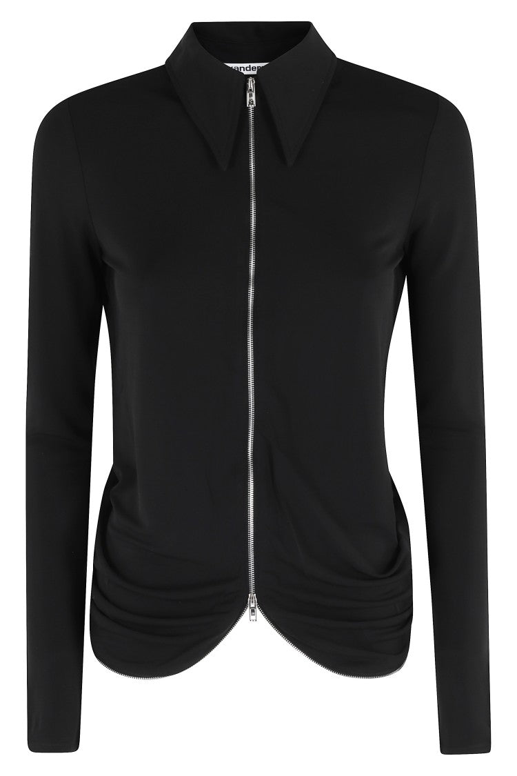 Alexander Wang Black Drape Back Continuous-Zipper Viscose-Blend Shirt