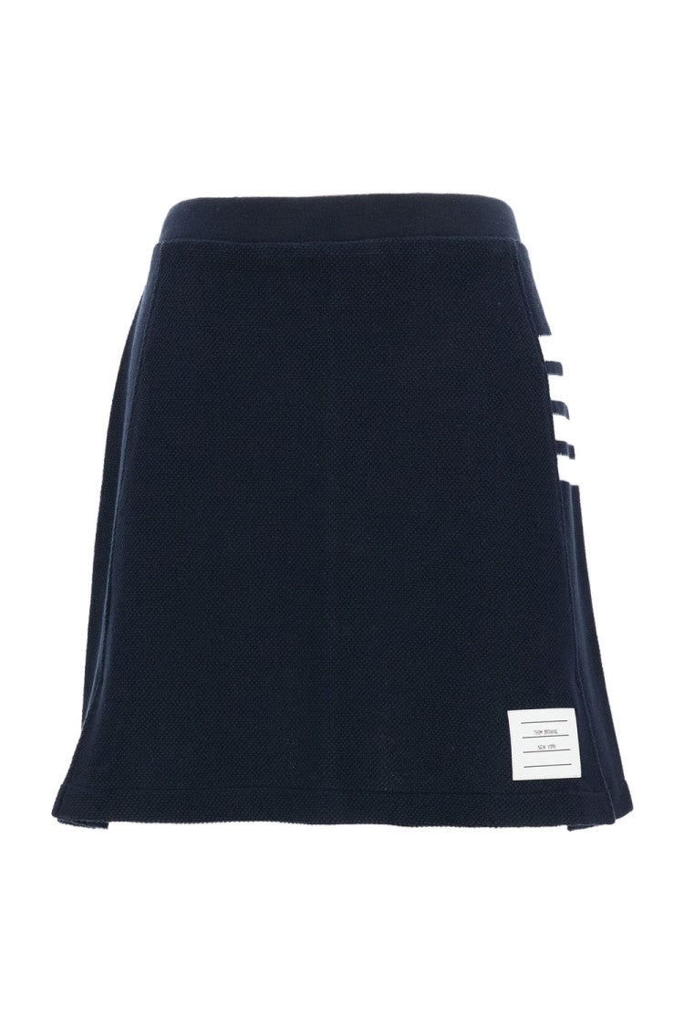 Thom Browne Navy Blue Pleated Mini Skirt With Signature Grosgrain Details