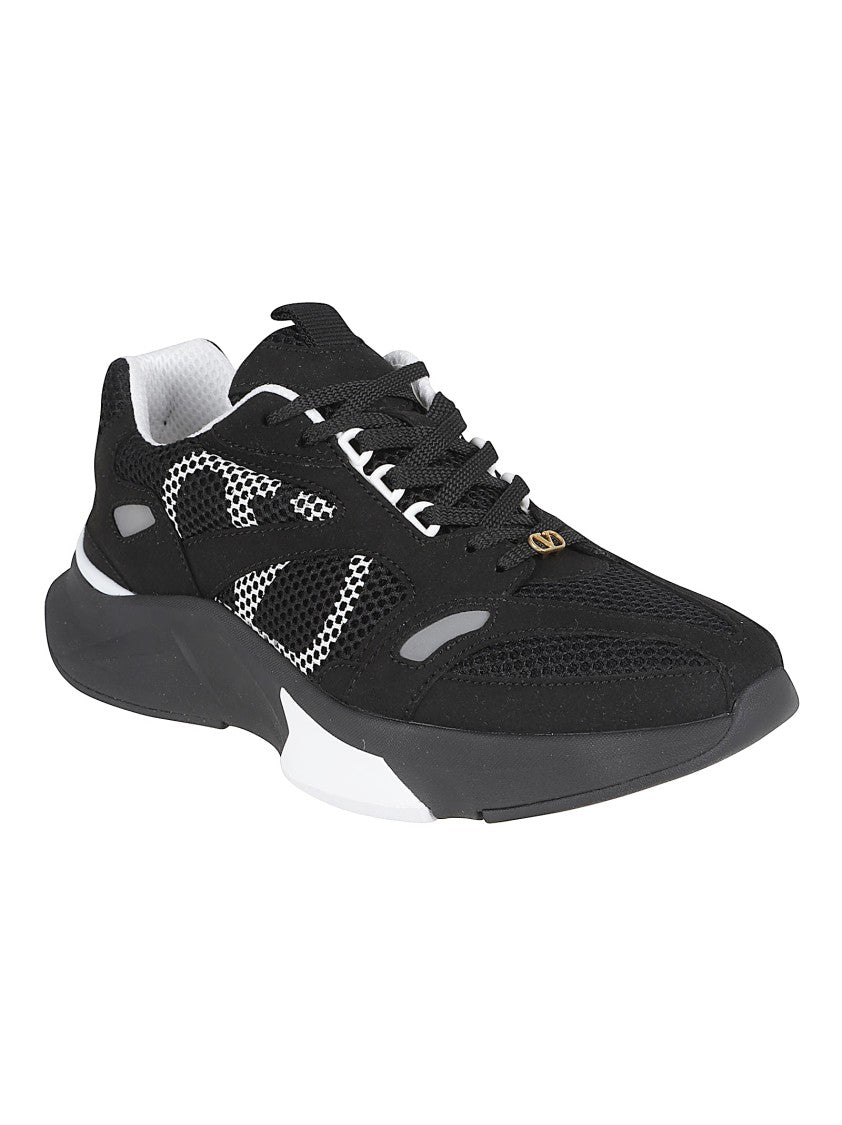 Valentino Garavani Mesh And Suede Sneakers With Signature Metallic Logo Detail