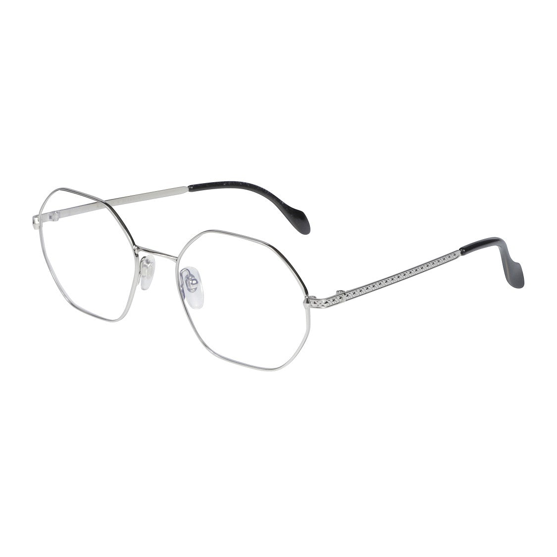 Kador Milady-V Geometric Silver Eyeglasses With Textured Temples