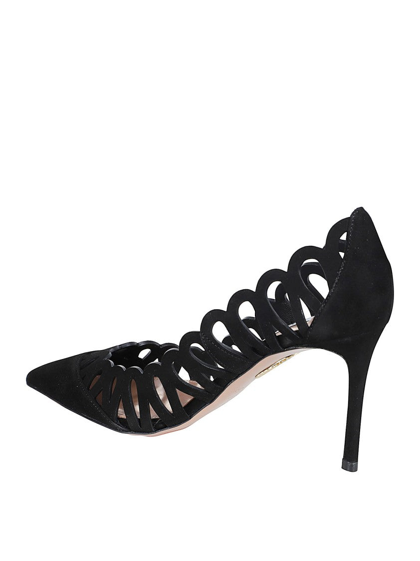 Aquazzura Pointed Toe Slip-On Pumps With Scalloped Cutouts