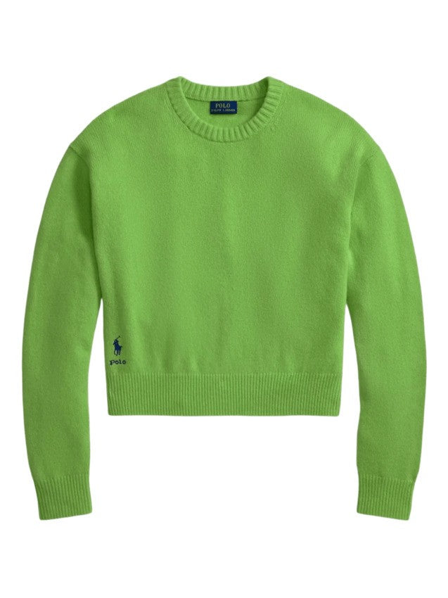 Polo Ralph Lauren Cropped Green Sweatshirt With Ribbed Details