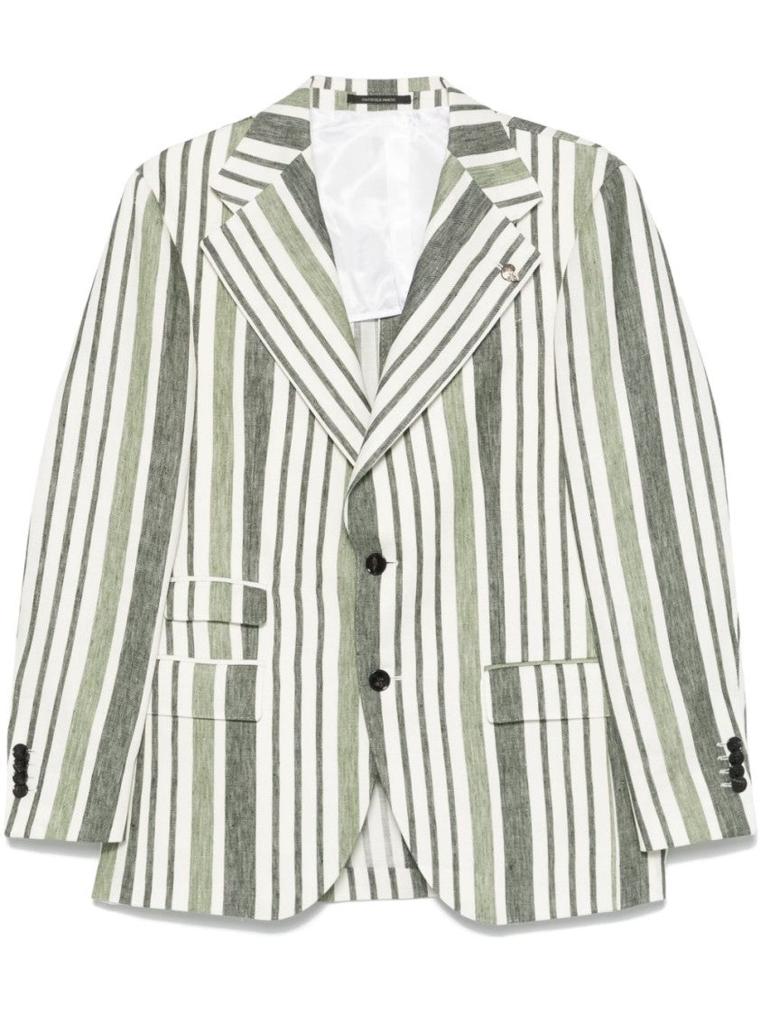Gabriele Pasini Forest Green Striped Blazer With Tailored Design