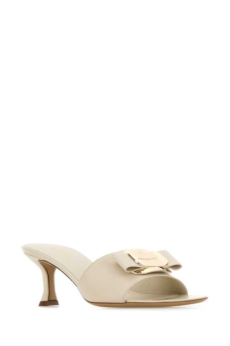 Salvatore Ferragamo Ivory Leather Zelie Mules