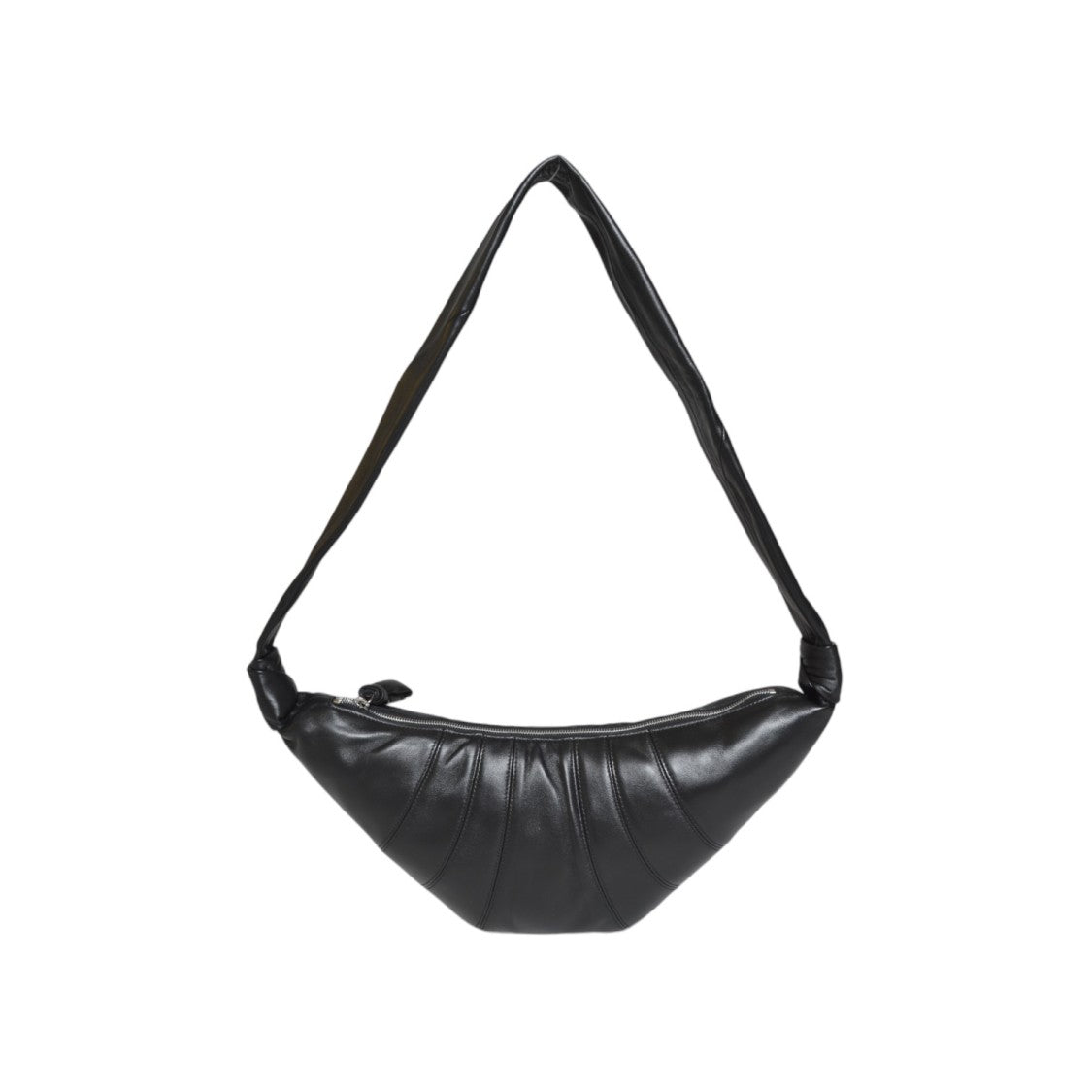 Lemaire Crescent-Shaped Black Leather Shoulder Bag With Pleated Detailing