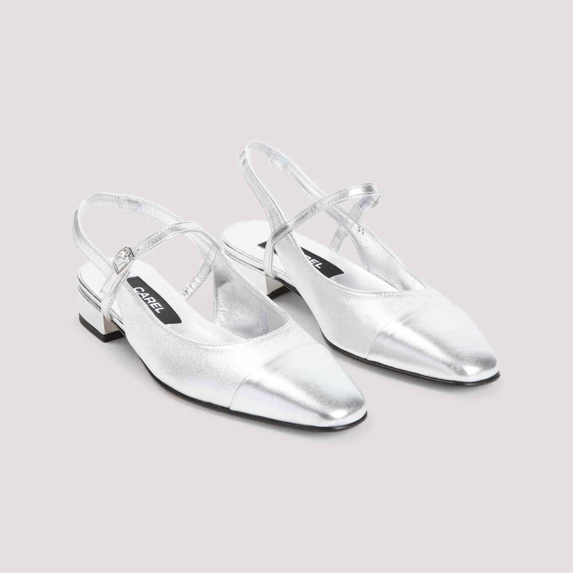 Carel Paris Nappa Leather Metallic Slippers With Adjustable Slingback Strap