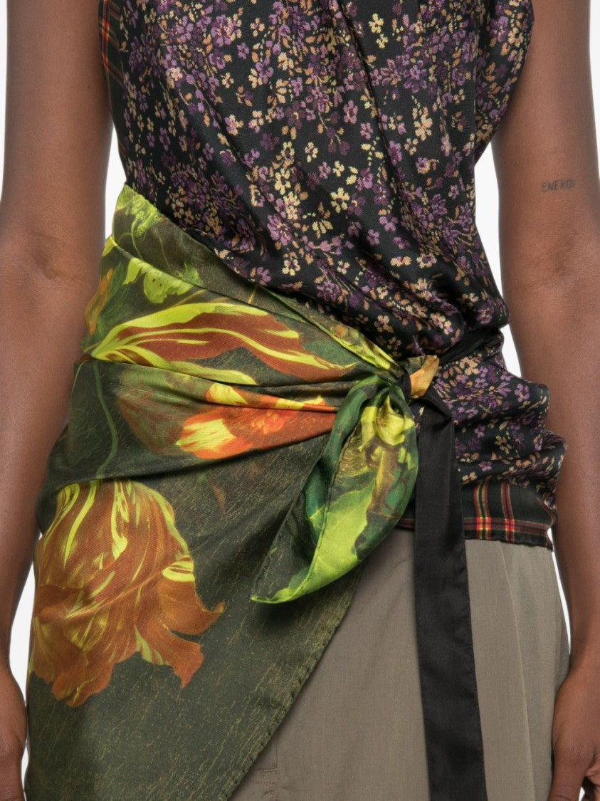 Dries Van Noten Floral Plaid Halter Neck Sleeveless Top