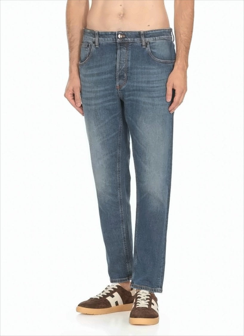 Pt Torino Medium Blue Wash Denim Pants With Classic Five-Pocket Styling