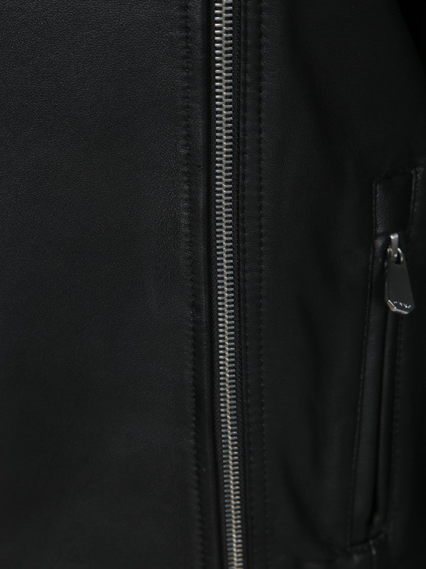 Pinko Nappa Leather Biker Jacket With Zip Closure