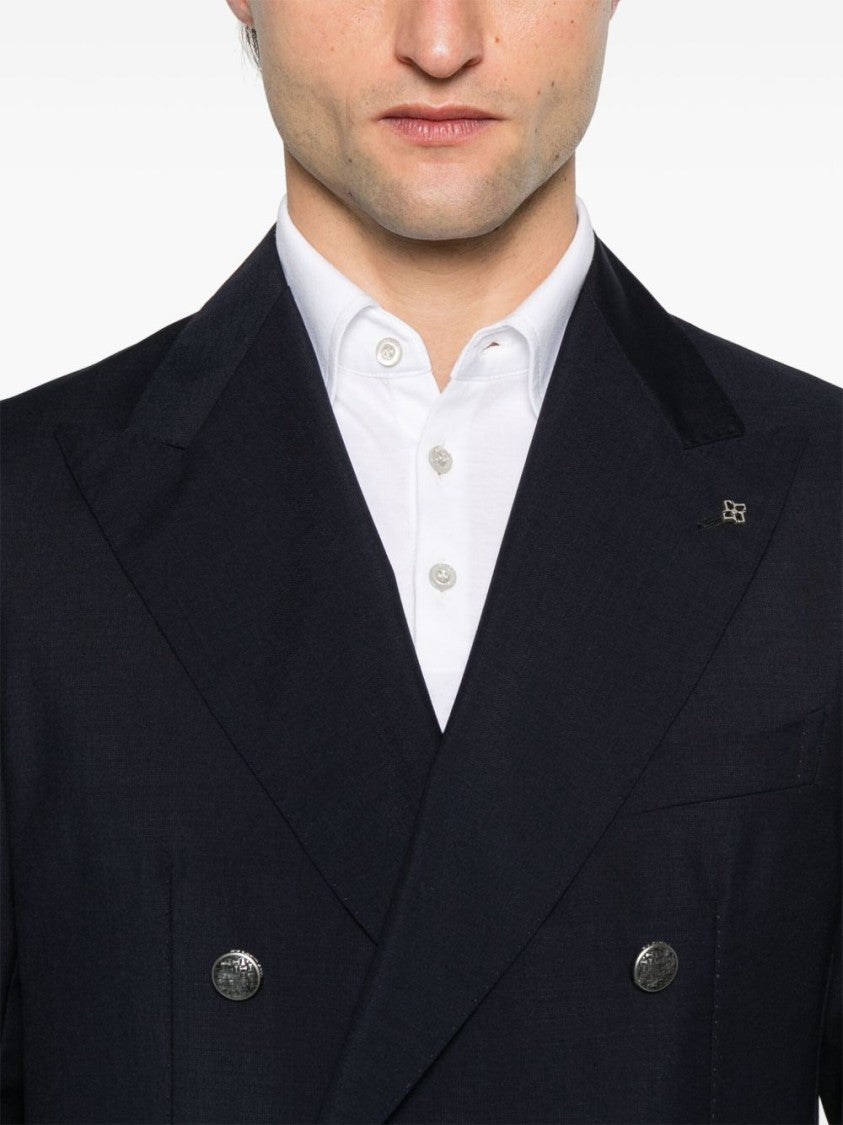 Tagliatore Double-Breasted Midnight Blue Blazer With Tailored Details