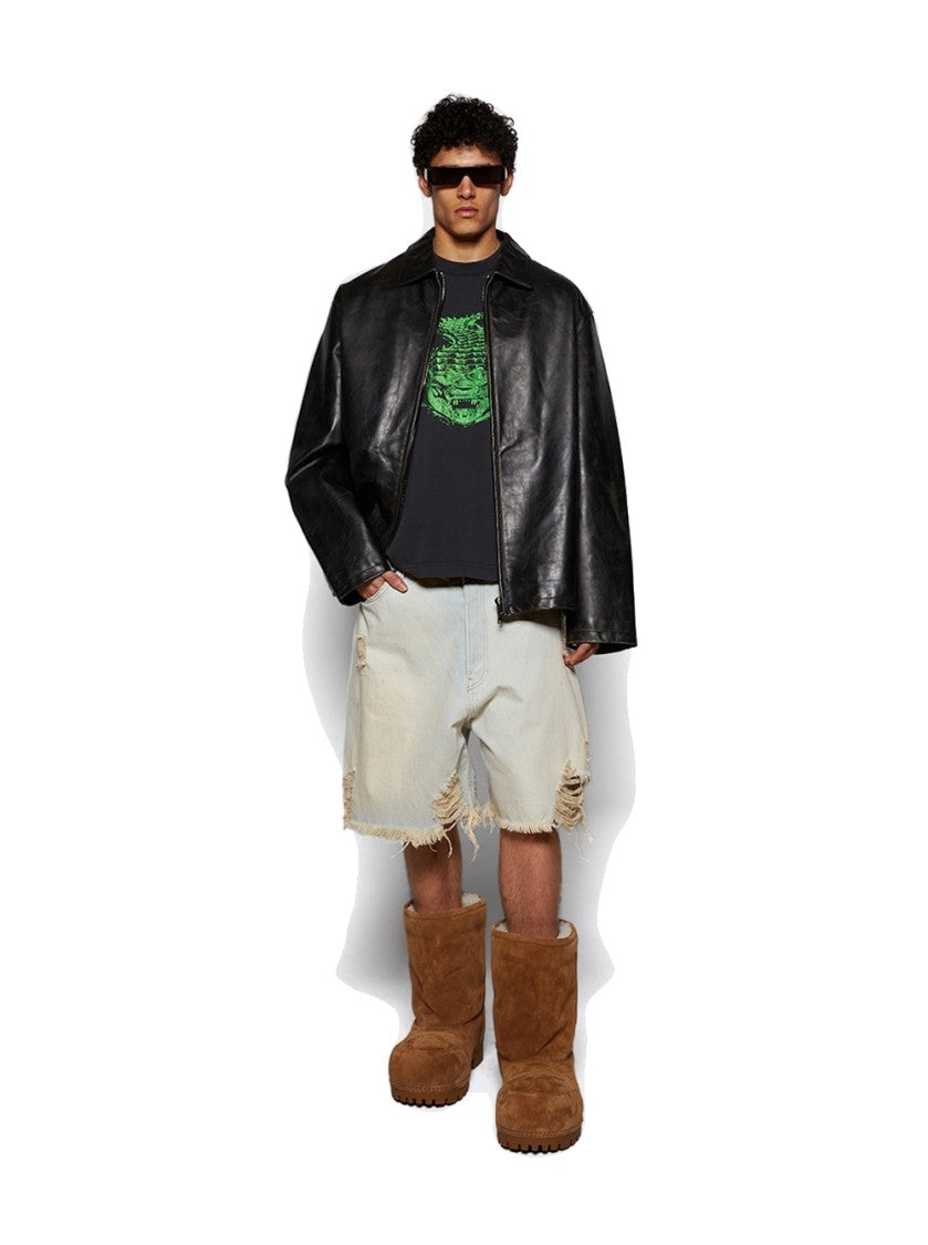 Vetements Distressed Zip-Up Jacket Black