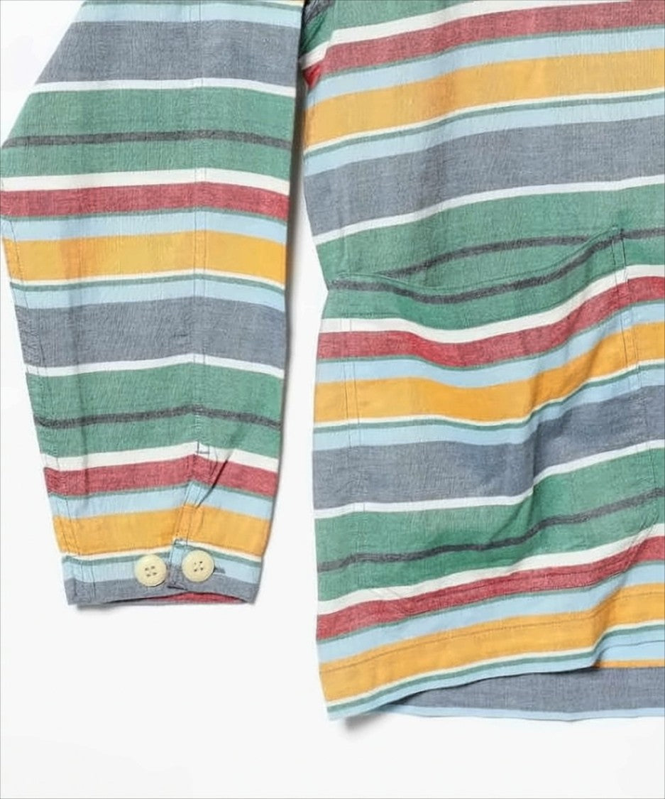 Nigel Cabourn Striped Hooded Shirt With Button-Up Front And Chest Pocket