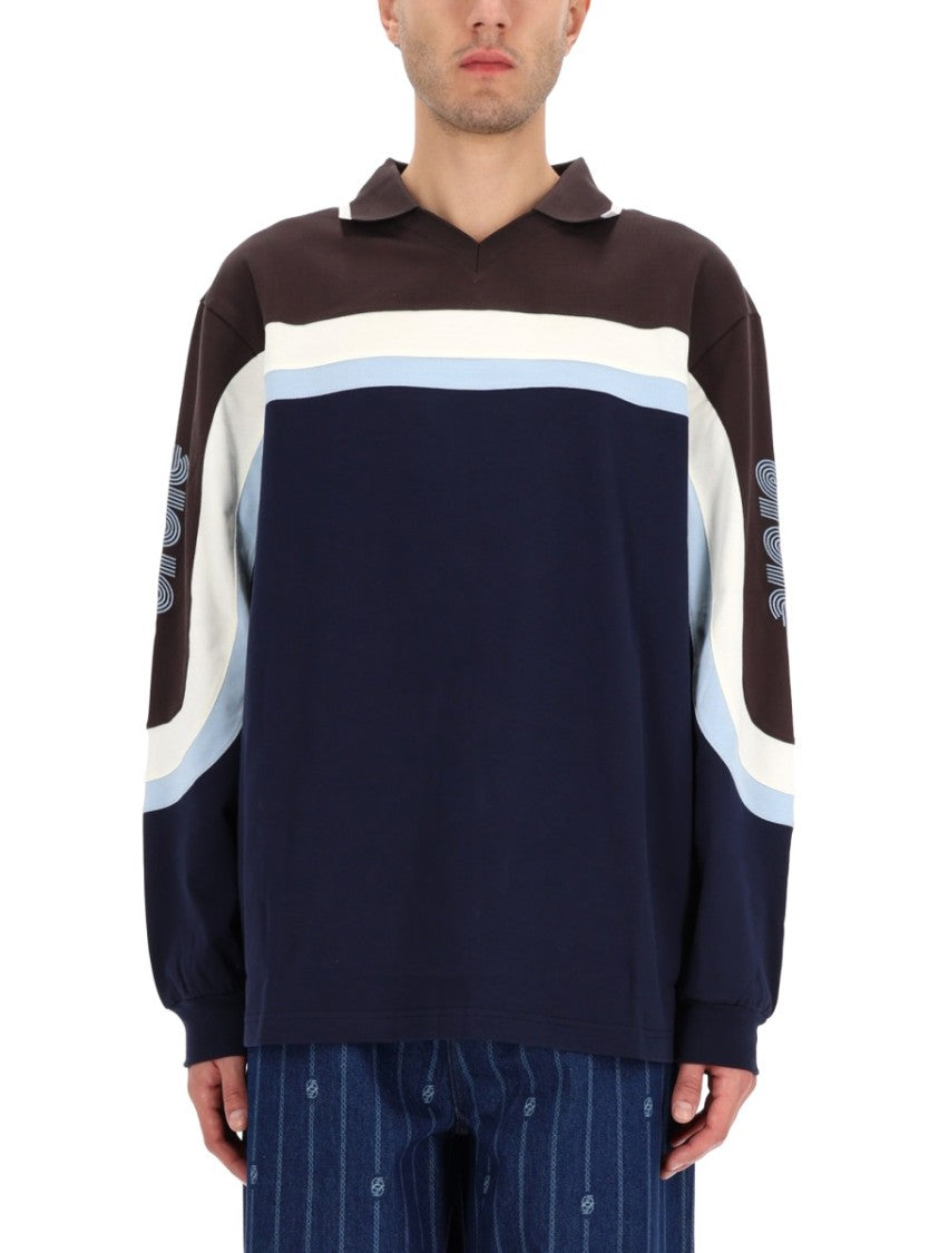 Drôle De Monsieur Color-Block Racing Long-Sleeved Polo Shirt