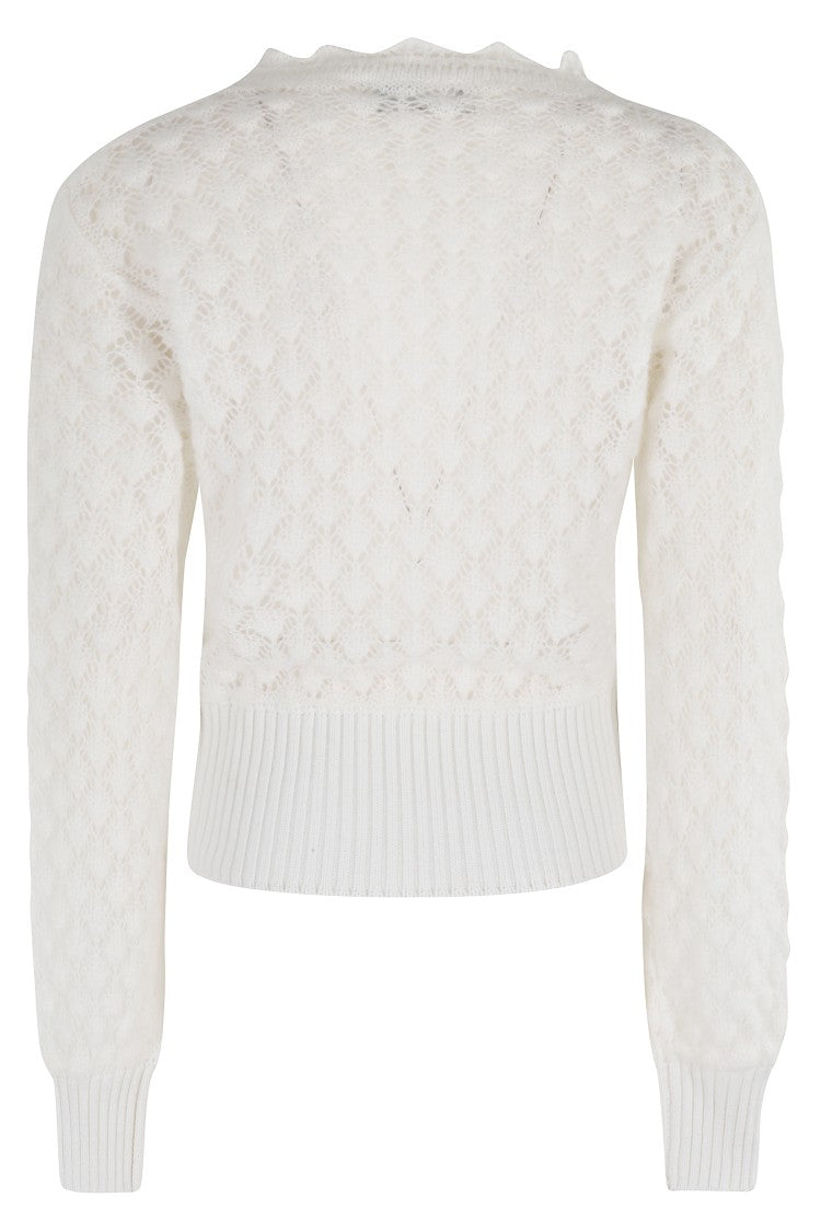 Blumarine Textured White Pearl Crew Neck Knit