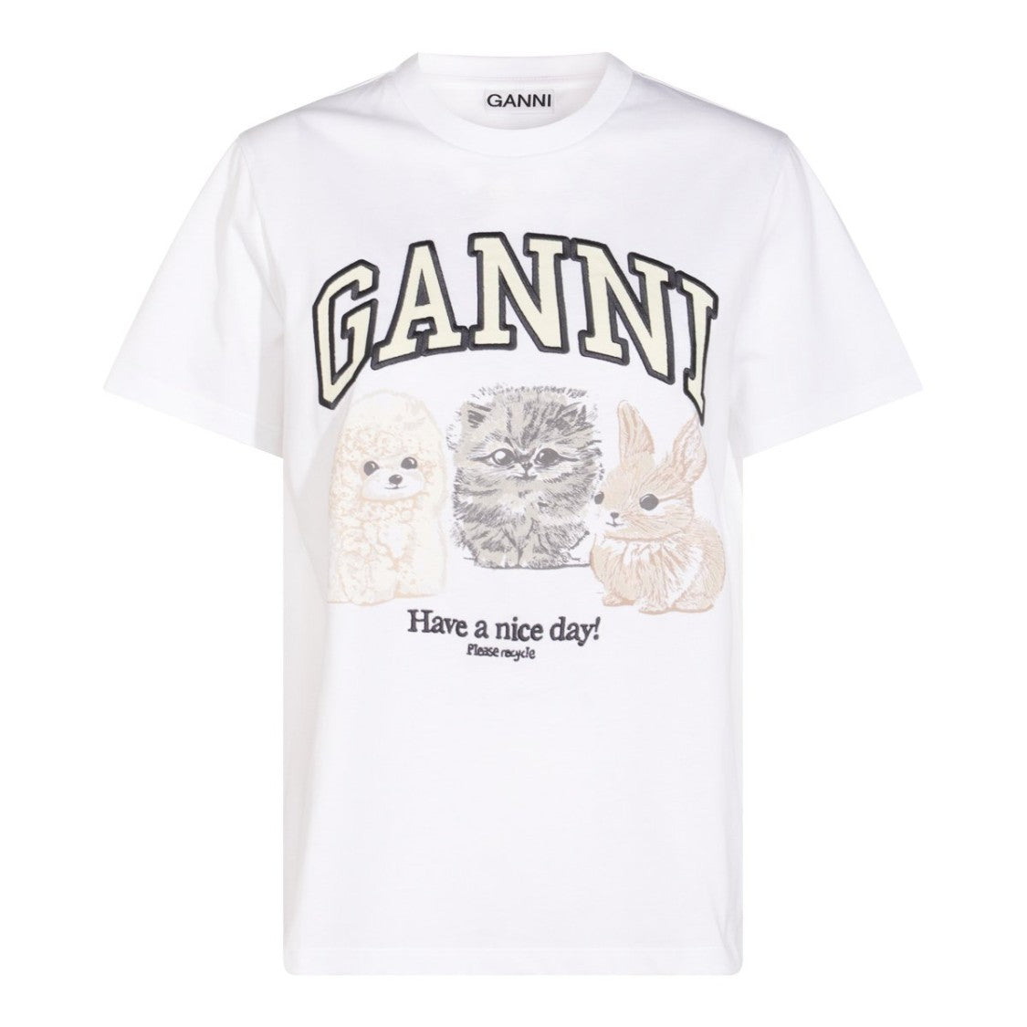 Ganni Basic Animals T Shirt - Cotton - White
