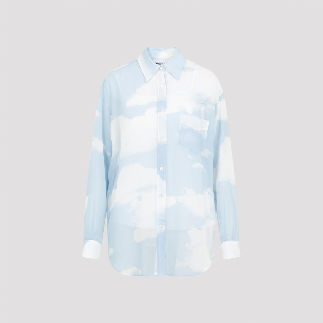 Moschino All Over Print Light Blue Silk Shirt