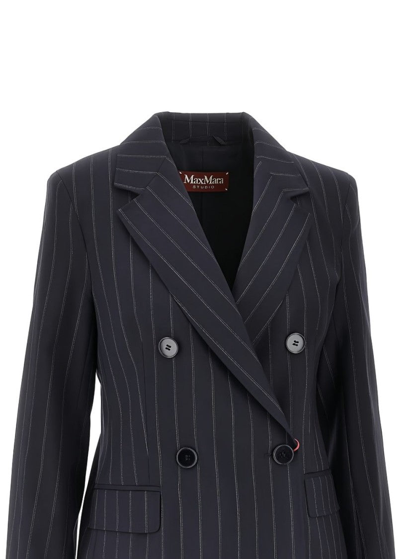 Max Mara Double-Breasted Blue Virgin Wool Jacket