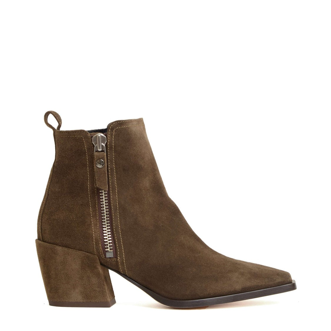 Agl Green Suede Ankle Boots With Zip Closure