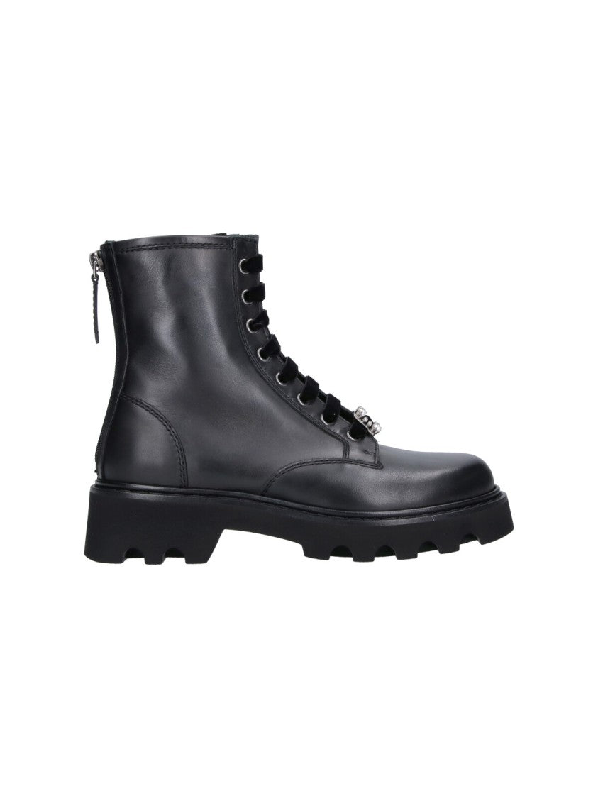 Roger Vivier Black Viv Rangers Lace-Up Leather Boots
