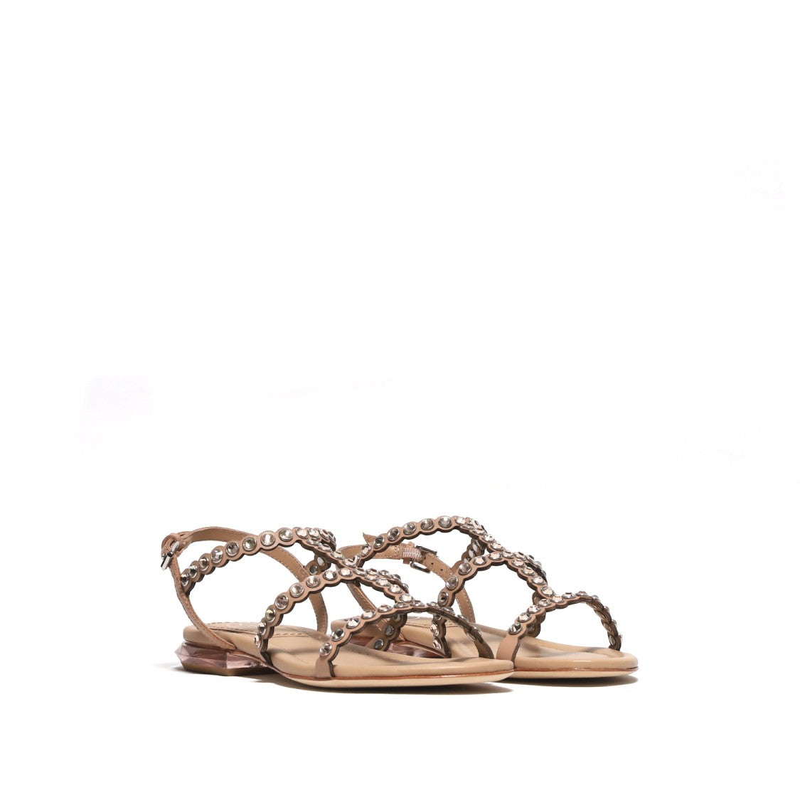 Ash Saphir Model Sandal In Beige Leather Embellished With Gems