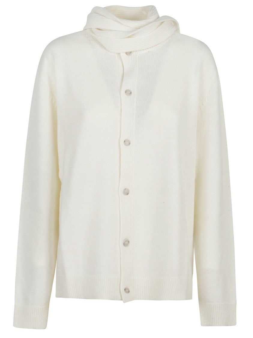 Mm6 By Maison Margiela Button-Down Minimalist Wool Cardigan With Textured Knit Finish