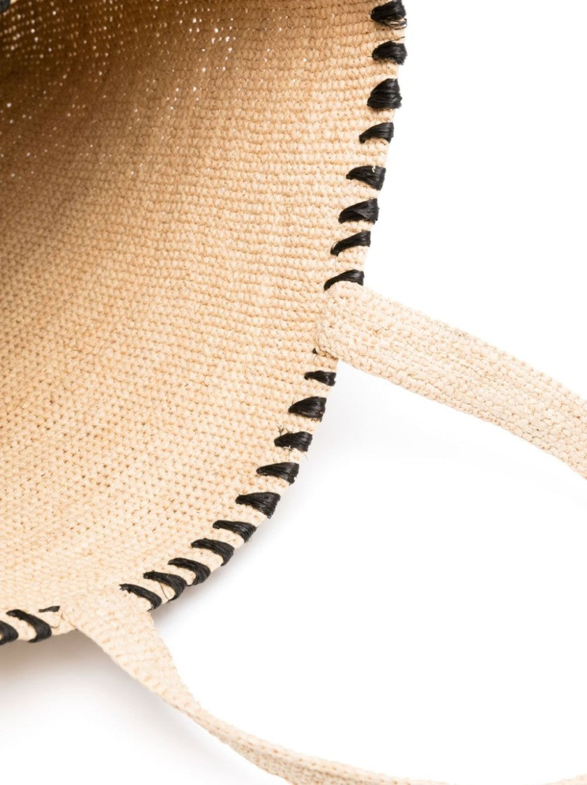 Lanvin Beige Raffia Embroidered Logo Tote Bag