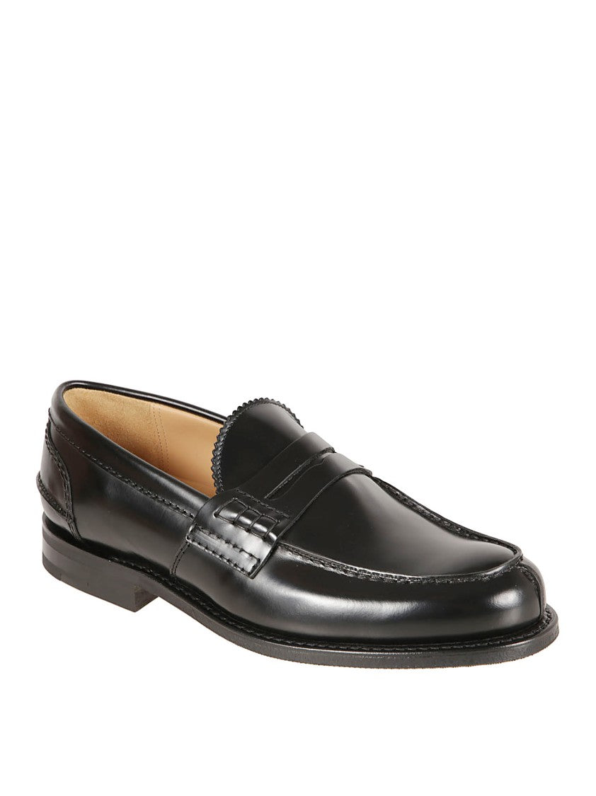 Church's Penny Loafer Flat Shoes In Polished Black Leather