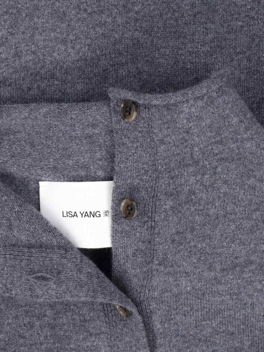 Lisa Yang Button-Down Grey Knit Sweater With Cropped Silhouette