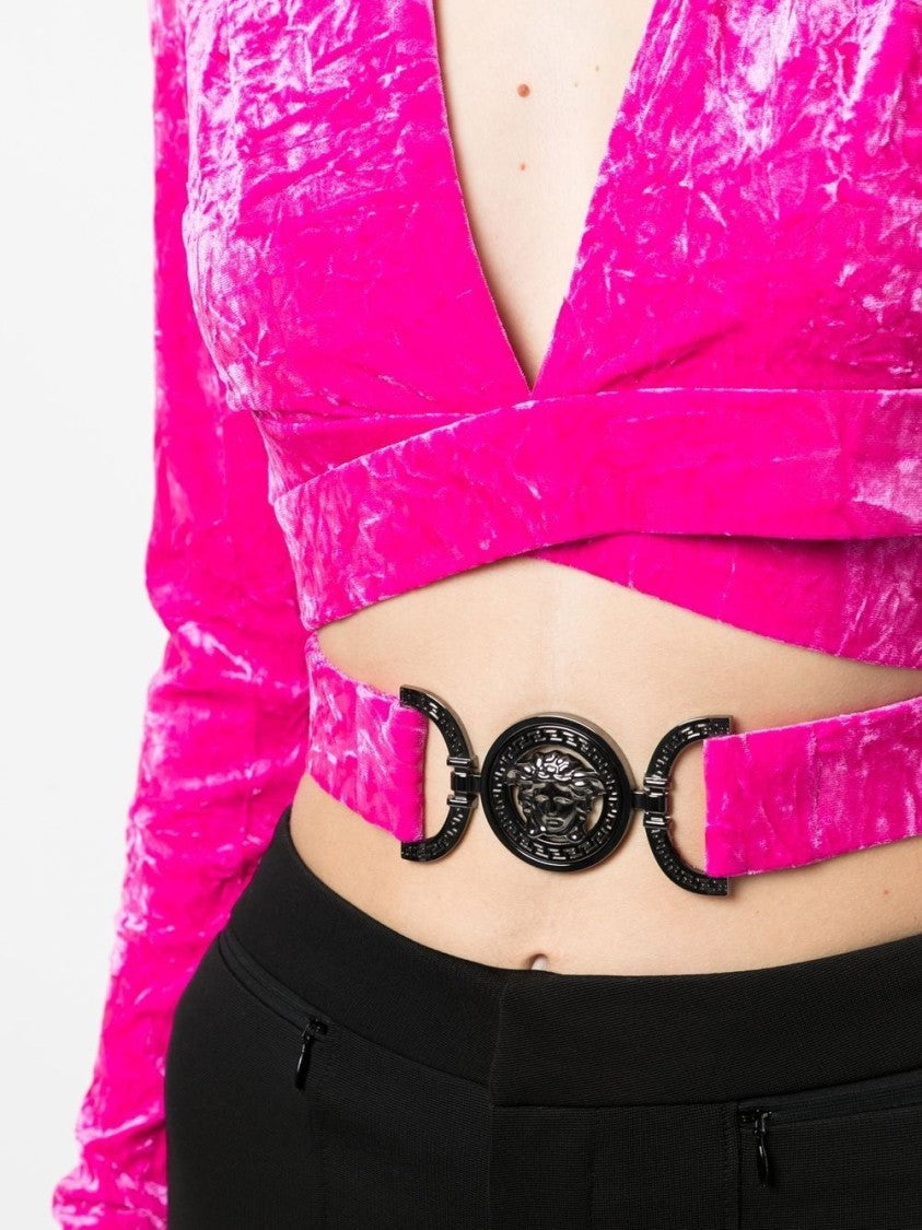 Versace Crossover Velvet-Finish Top