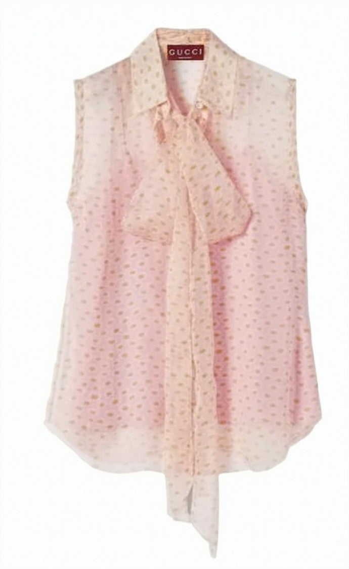Gucci Sleeveless Sheer Blouse With Classic Collar