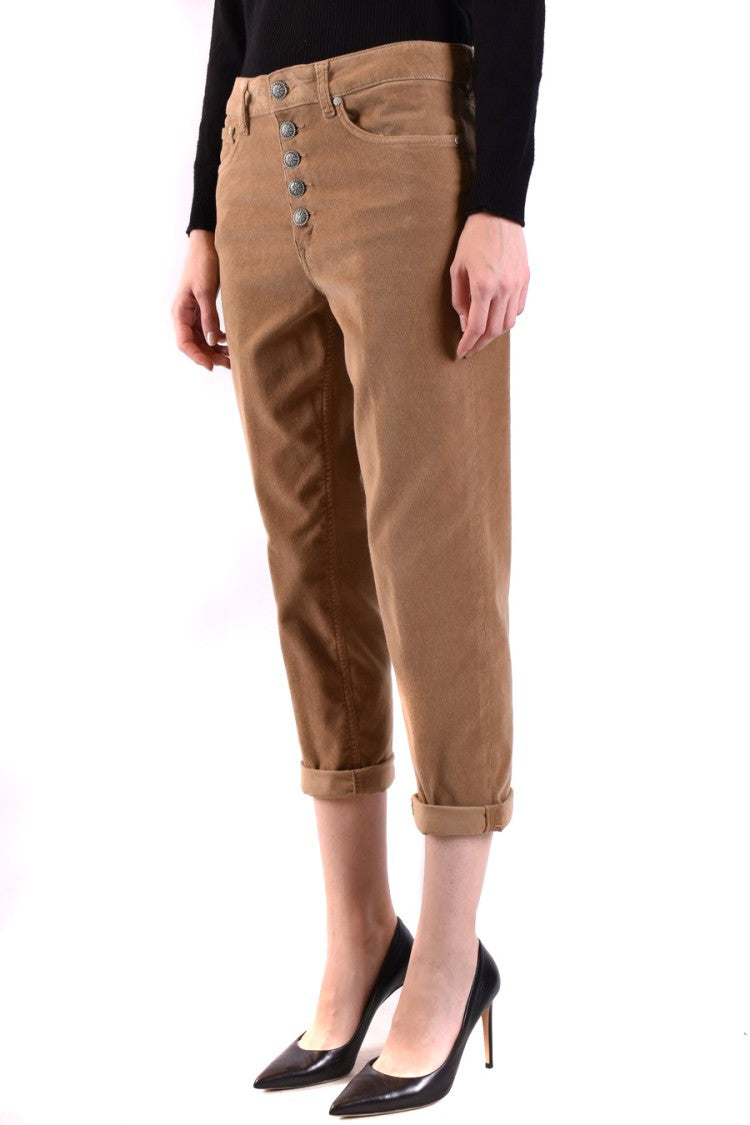 Dondup Cropped Beige Button-Front Rolled Hem Jeans