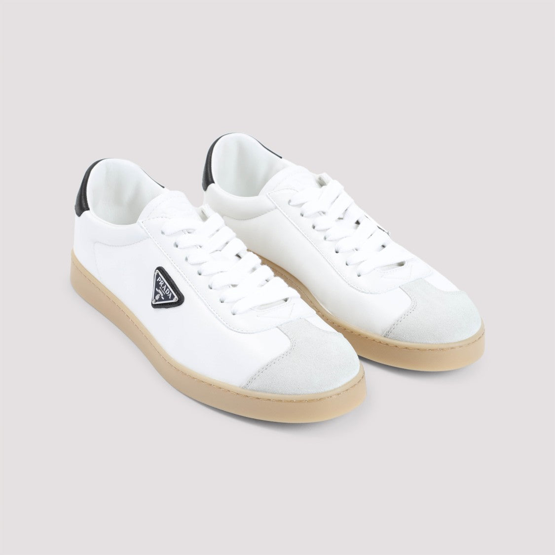 Prada White And Black Calf Leather Sneakers