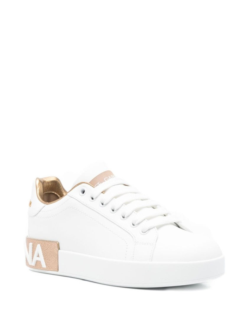 Dolce & Gabbana Vitello Leather Sneakers With Gold Accents