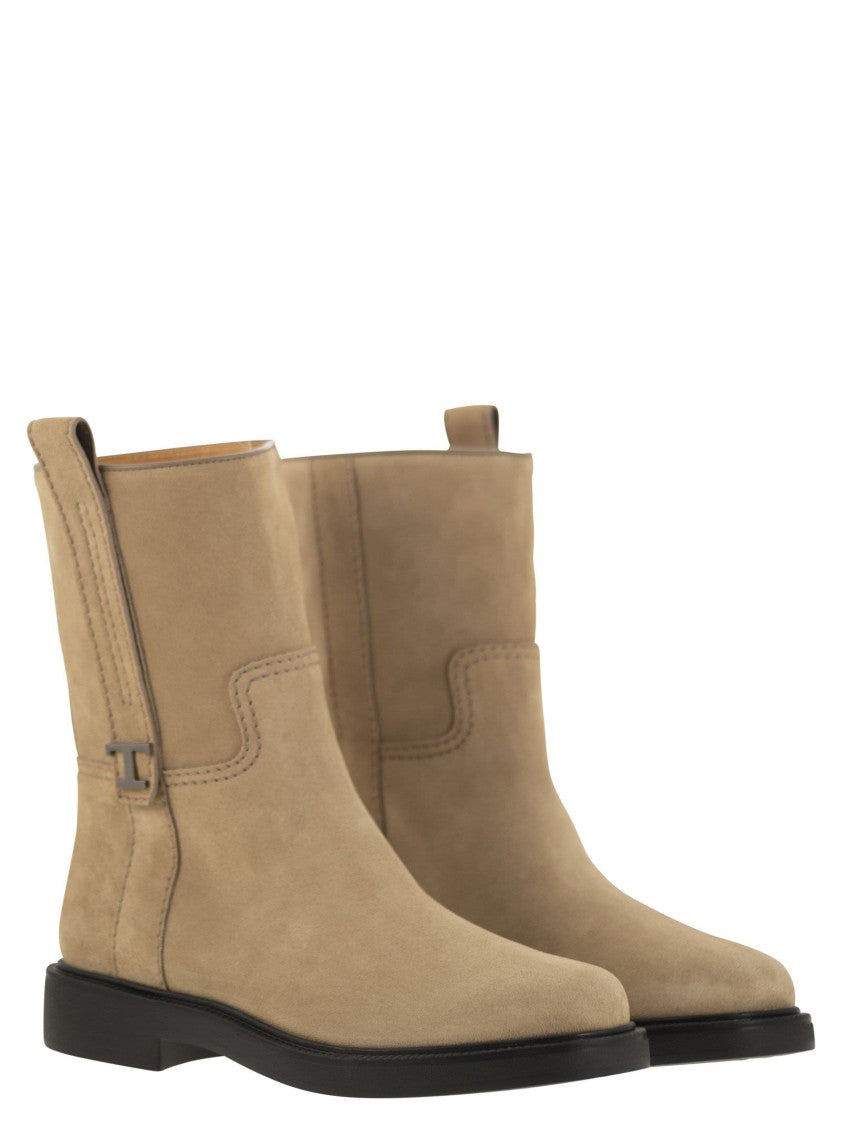 Tod's Suede Ankle Boot With T Accessory