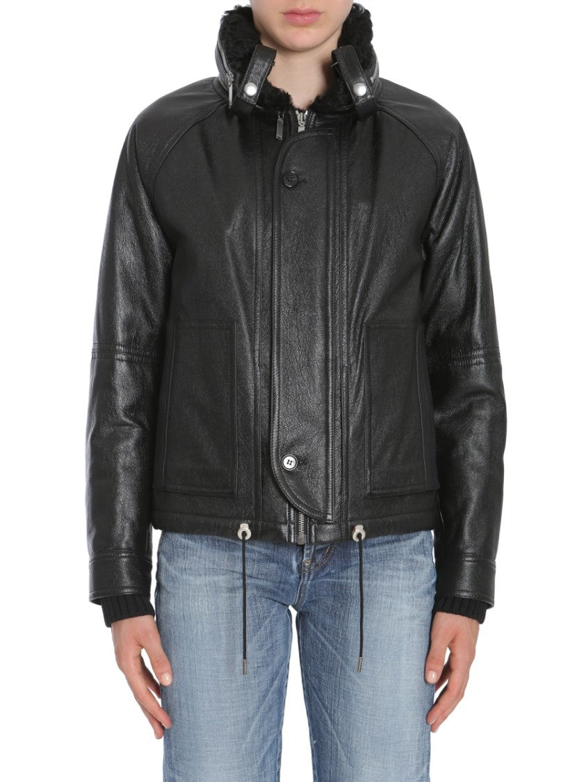 Saint Laurent Black Leather Bomber Jacket