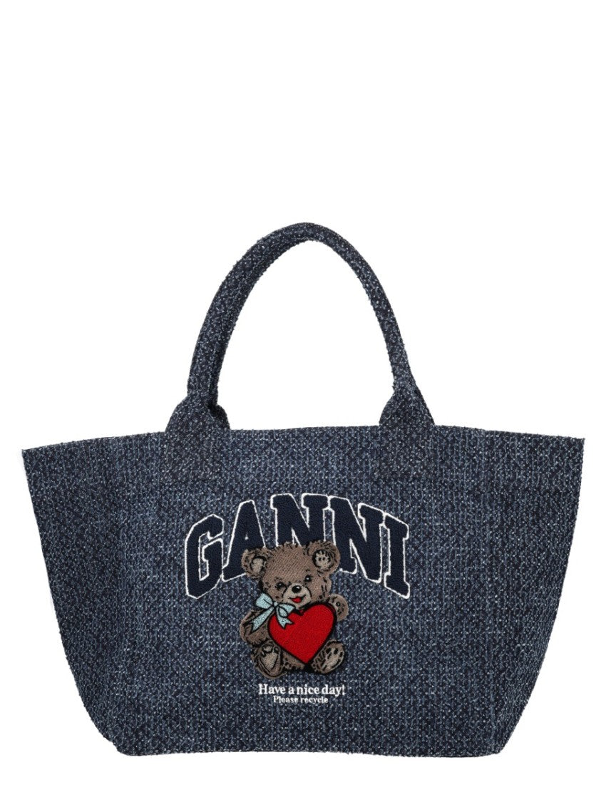 Ganni Neutral Trapeze Bear Organic Cotton Tote Bag