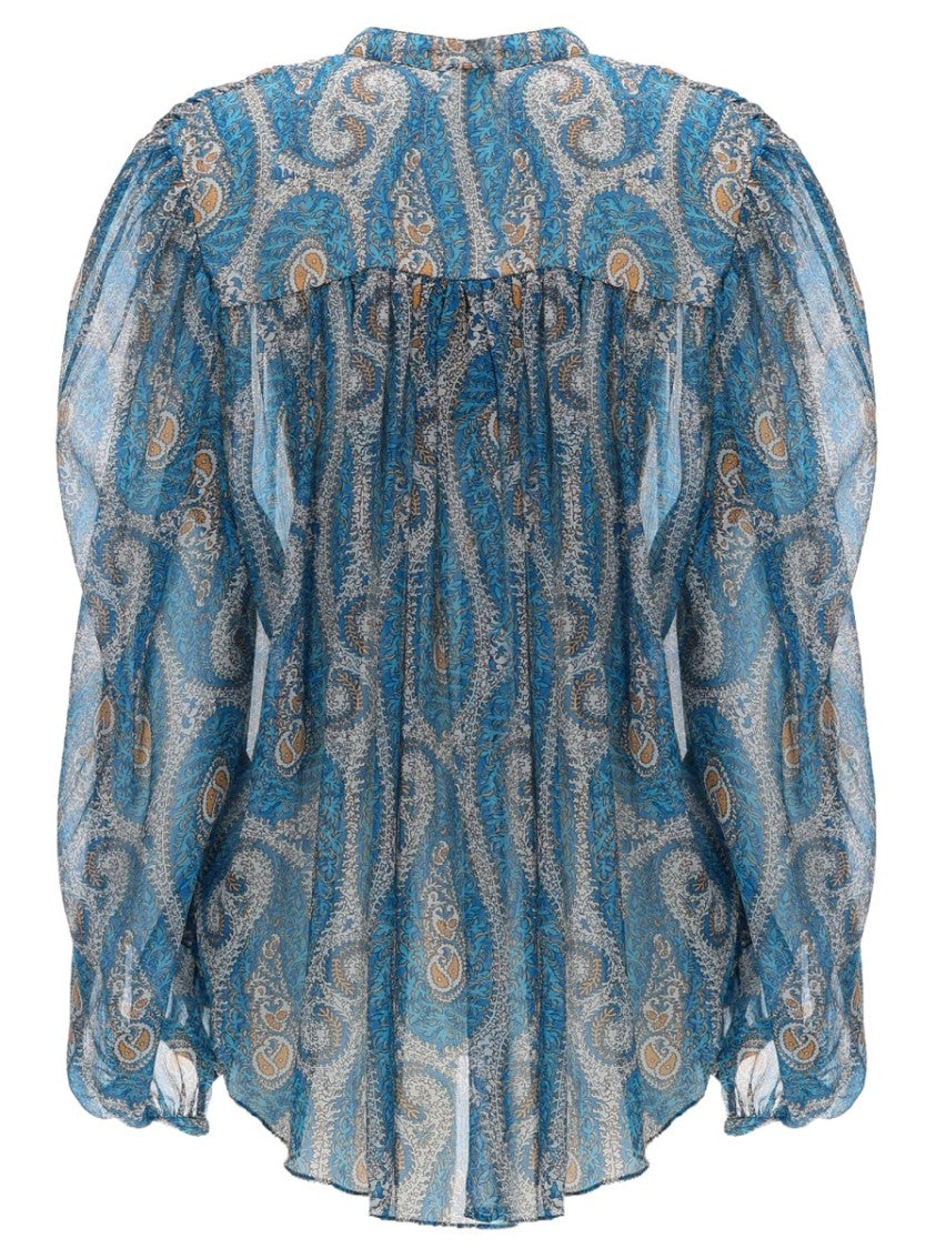 Etro Paisley Silk Ruffle Blouse