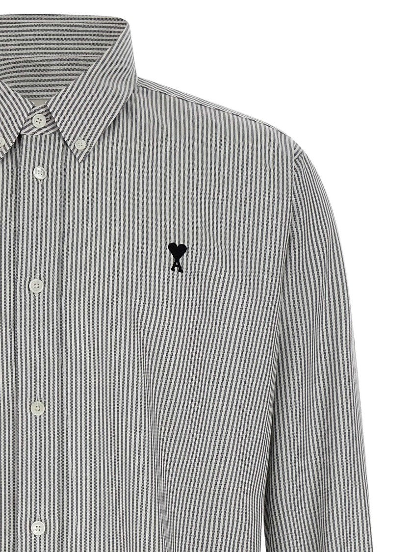 Ami Button-Down Striped Oxford Shirt With Embroidered Logo