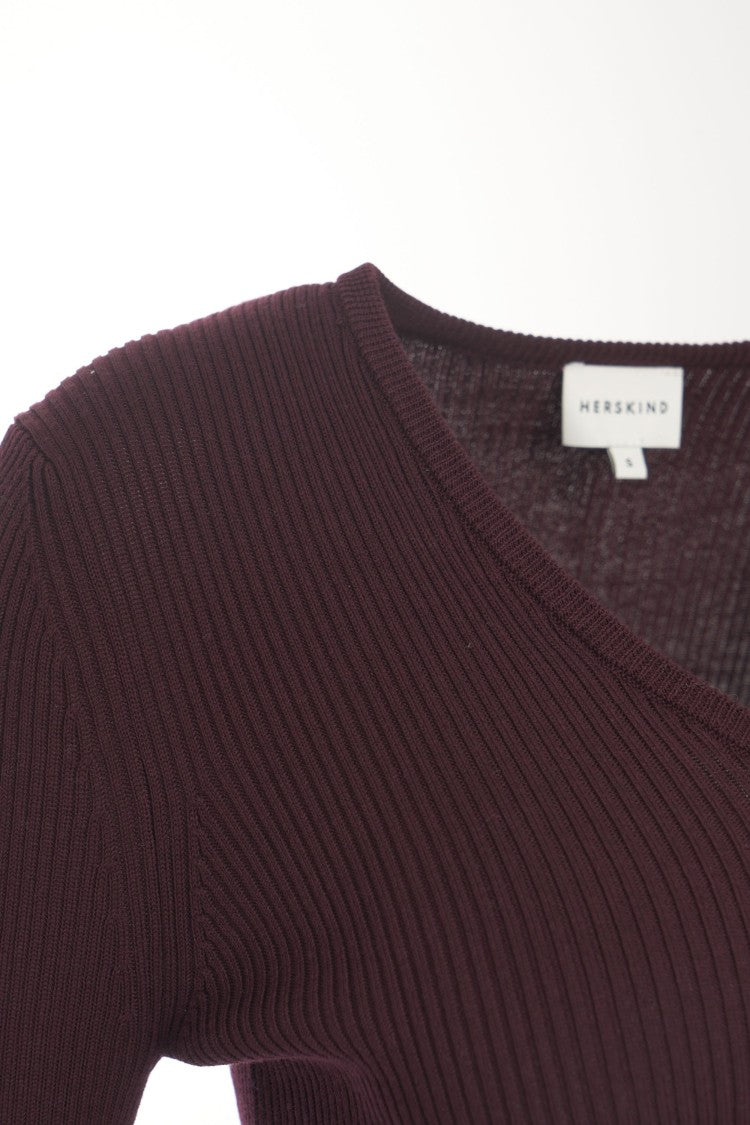 Herskind Ribbed Knit Top With V-Neckline And Button Front