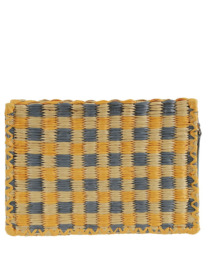 Tory Burch Woven Raffia Bag With Checkered Pattern