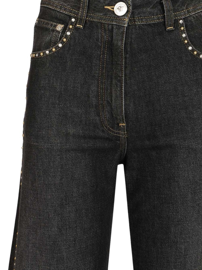 Versace Black Studs Crystals Denim Jeans