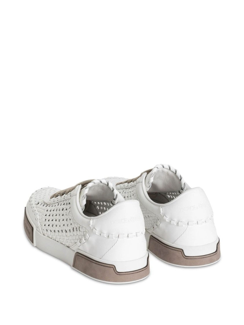 Dolce & Gabbana Round Toe White Sneakers With Rubber Sole And Logo Detail