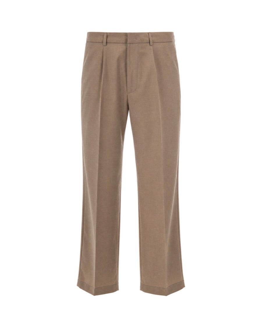 Thestroy Beige Aura Double Pleat Stretch Twill Straight-Leg Pants