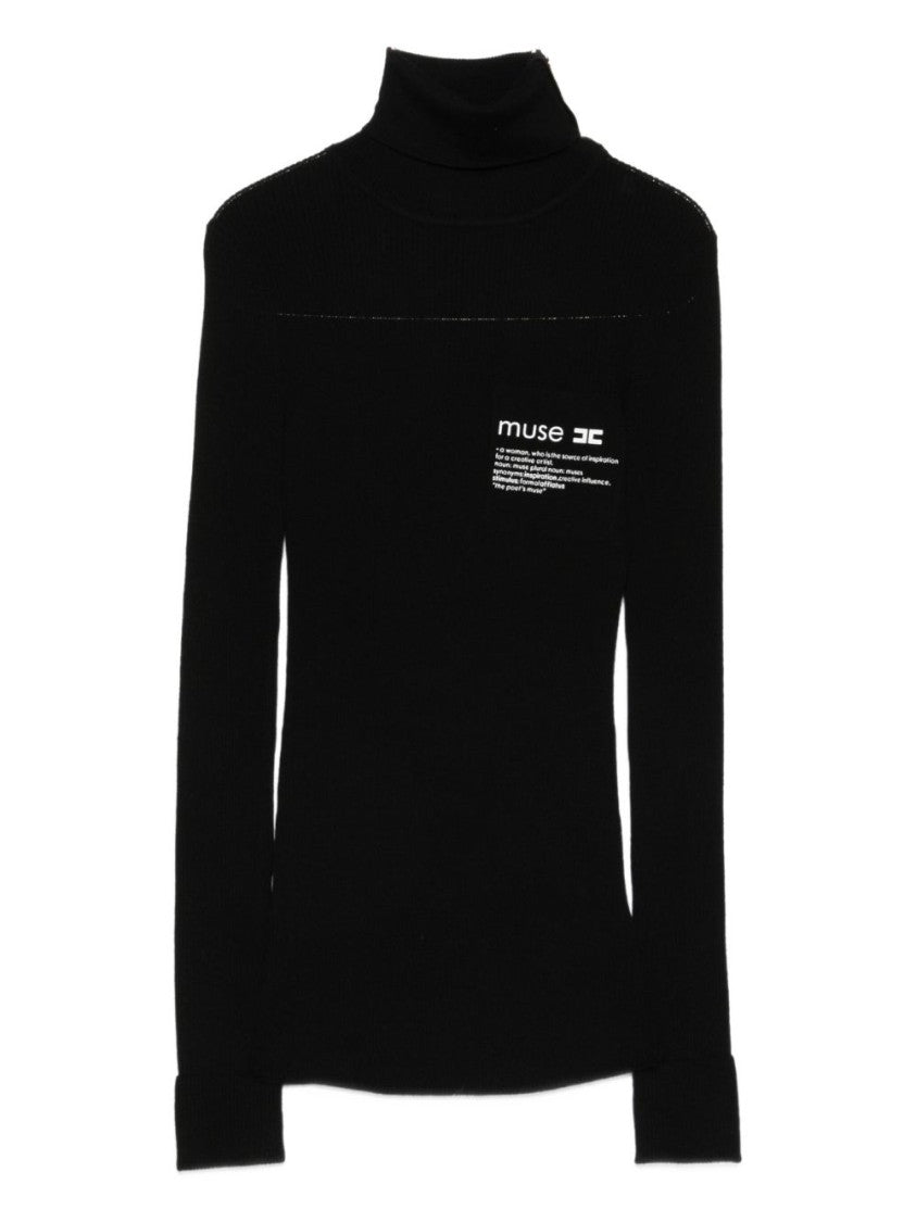 Elisabetta Franchi Fitted Black Turtleneck Sweater