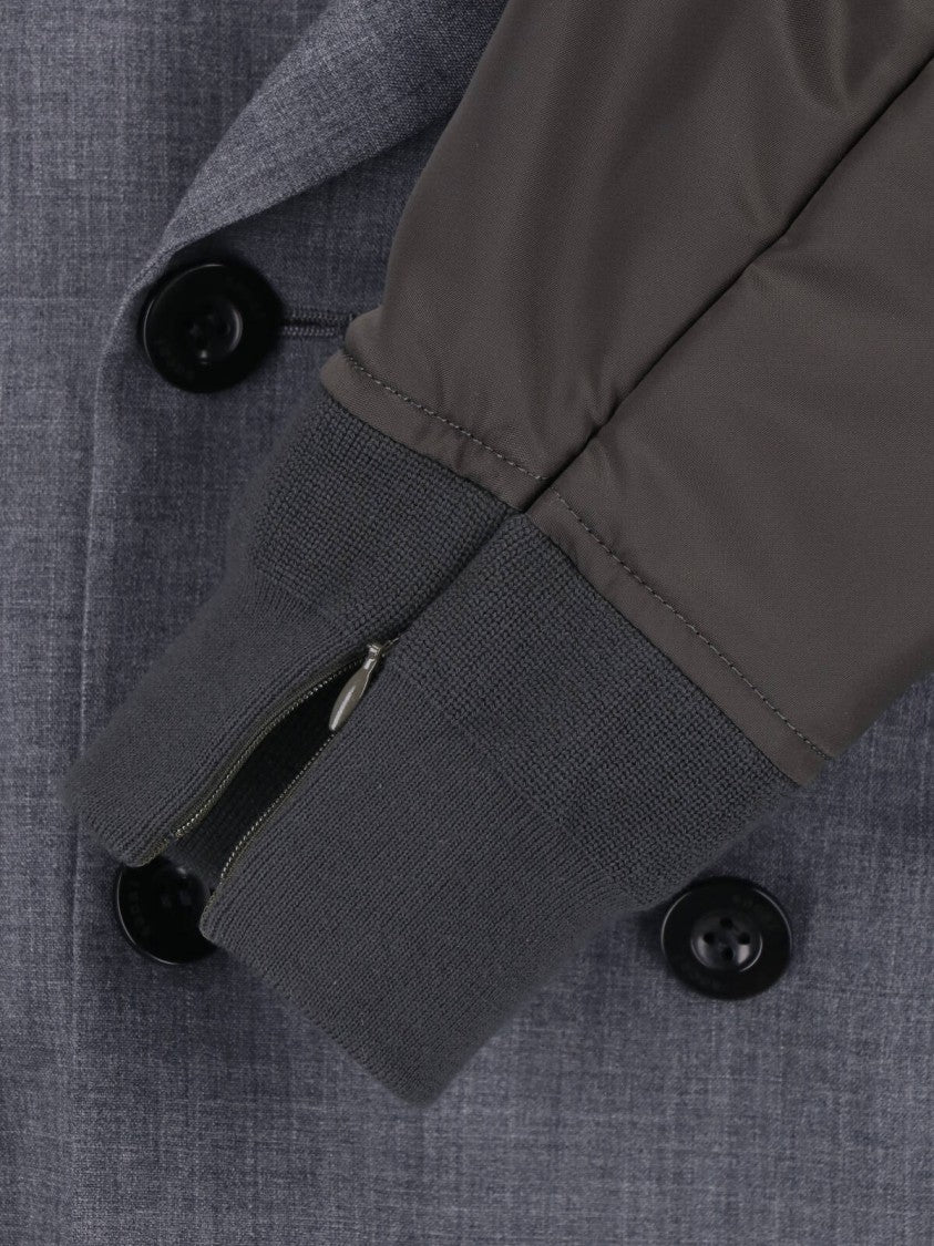 Sacai Double-Breasted Grey Nylon Twill Blazer With Zip Details