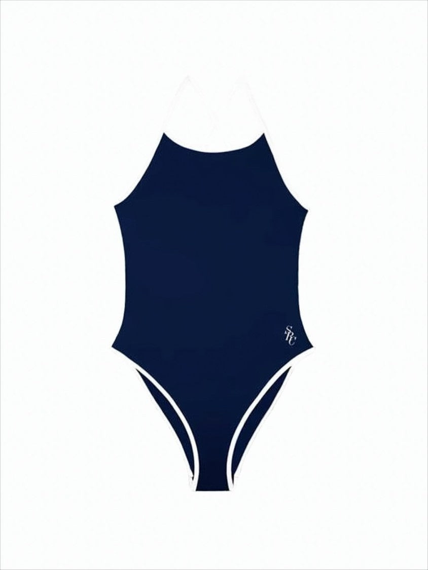 Sporty And Rich Fitted One-Piece Swimsuit With Crisscross Straps