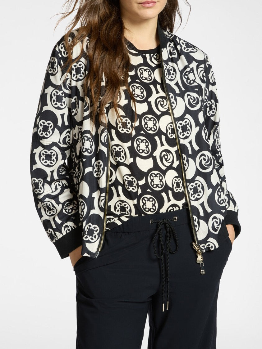 Elena Miro` Reversible Geometric Pattern Zip Bomber Jacket