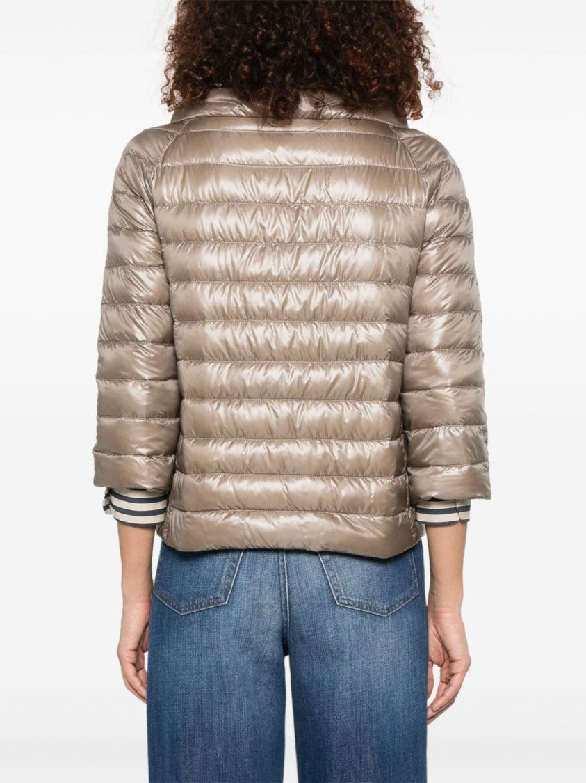 Herno Beige Press-Stud Boat Neck Coat