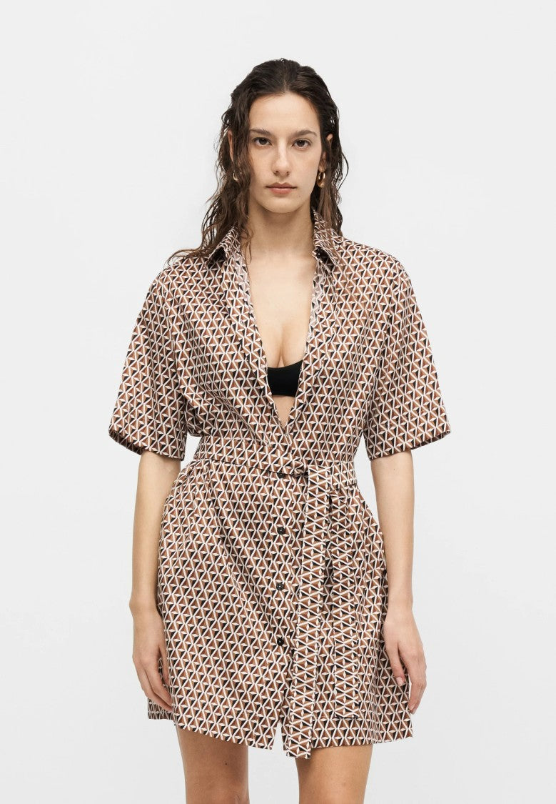 Max Mara Short-Sleeved Geometric Dress With Button-Down Front